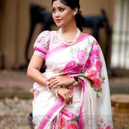 (code-328) ডিজিটাল প্রিন্টেড সফট সিল্ক শাড়ি