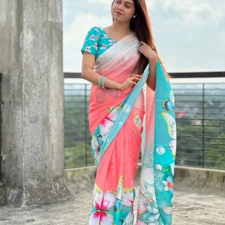 (code-317) ডিজিটাল প্রিন্টেড সফট সিল্ক শাড়ি